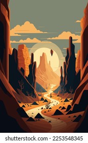 vector illustration landscape view grand canyon Monument Valley, Arizona