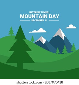 vector illustration, landscape view with mountains, flat style, as a banner or poster for the international day of mountains, which is observed every 11 december.
