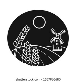 Vector illustration of landscape and wheat symbol. Graphic of landscape and field stock symbol for web.