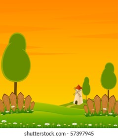 vector illustration of landscape windmill building