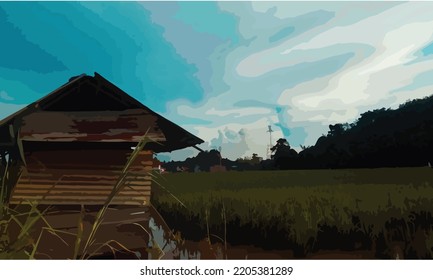 vector Illustration: lanscape ricefielad on beautiful blue sky background