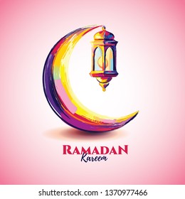 vector illustration of a lantern Fanus. the Muslim feast of the holy month of Ramadan Kareem. Translation from Arabic: Generous Ramadan kareem