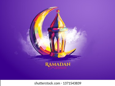 vector illustration of a lantern Fanus. the Muslim feast of the holy month of Ramadan Kareem. Translation from Arabic: Generous Ramadan kareem