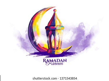 vector illustration of a lantern Fanus. the Muslim feast of the holy month of Ramadan Kareem. Translation from Arabic: Generous Ramadan kareem