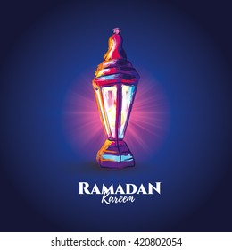 vector illustration of a lantern Fanus, the Muslim feast of the holy month of Ramadan Kareem. illustrations in the style of watercolor paints. 