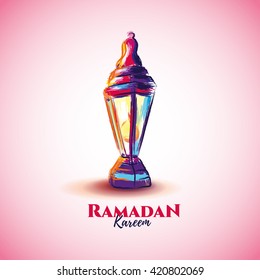 vector illustration of a lantern Fanus, the Muslim feast of the holy month of Ramadan Kareem. illustrations in the style of watercolor paints. 