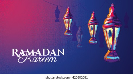 vector illustration of a lantern Fanus, the Muslim feast of the holy month of Ramadan Kareem. illustrations in the style of watercolor paints. 