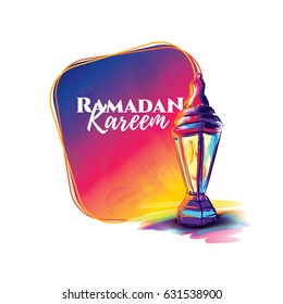 vector illustration of a lantern Fanus. the Muslim feast of the holy month of Ramadan Kareem. Translation from Arabic: Generous Ramadan