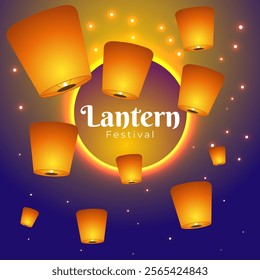 Vector illustration of Lantern Festival social media template