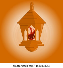 Vector illustration - lantern and fire. Kids picture and icon. Sticker.