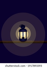 Vector illustration of a lantern standing on a log at night in nature.