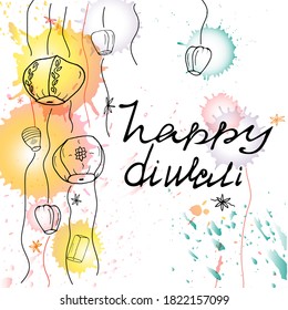 Vector illustration of lanterns for the Indian holiday Diwali.  Festival of Lights.  Lettering.  Paper lanterns of different sizes and shapes for posters, flyers, billboards, invitations, bags, boxes