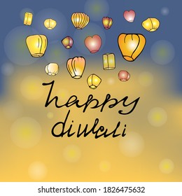 Vektorgrafik von Laternen für den indischen Urlaub Diwali.  Festival der Lichter. Indien. Schreiben.  Signalleuchten mit unterschiedlichen Größen und Formen für Plakate, Flyer, Plakate, Einladungen, 
