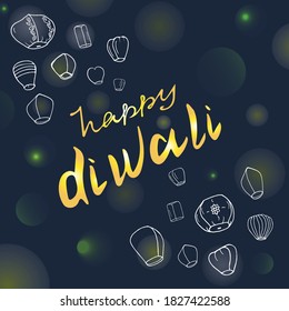 Ilustración vectorial de linternas para la fiesta india Diwali.  Festival de las Luces. India. Dejando.  Faros de papel de diferentes tamaños y formas para carteles, volantes, carteles, invitaciones, bolsas, 