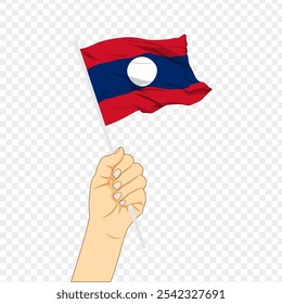 Ilustración vectorial de Laos bandera en mano sobre fondo transparente