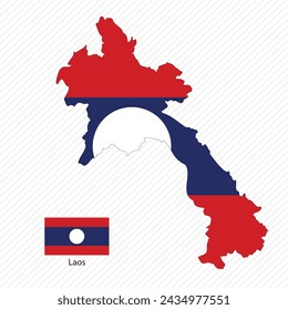 Vector illustration with 
laos national flag with shape of 
laos map (simplified). Volume shadow on the map