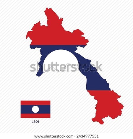 Vector illustration with 
laos national flag with shape of 
laos map (simplified). Volume shadow on the map