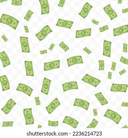 Vector illustration of Laotian Kip currency. Flying green banknotes on a transparent background (PNG).