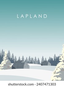 Vector illustration. Lapland. Design for poster, postcard, vertical banner.