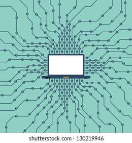 Vector illustration of a laptop acquiring dollars online.
