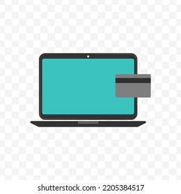 Vector Illustration Of Laptop Atm Card. Colored Vector For Website Design. Simple Design With Transparent Background (PNG).