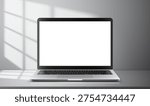 Vector illustration of laptop with blank empty white screen. Realistic mockup or template, isolated on white background