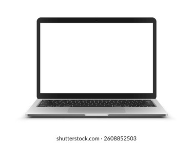 Vector illustration of laptop with blank empty white screen. Realistic mockup or template, isolated on white background