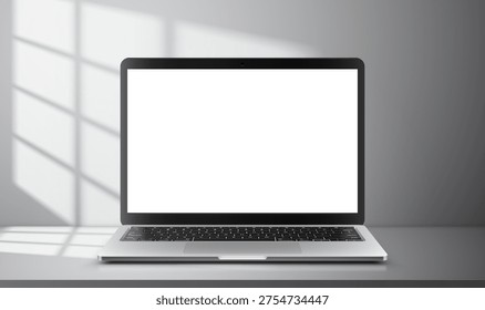 Vector illustration of laptop with blank empty white screen. Realistic mockup or template, isolated on white background