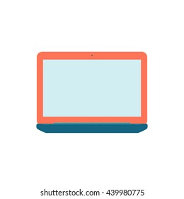 Vector Illustration of a Laptop with blank Screen. isolated on White background. Laptop flat  icon. Red Laptop over White.