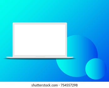 Vector illustration of a laptop with blank screen gradient background and shadow.