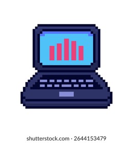 Vector Illustration of Laptop with Business Graph with Pixel Art Design, perfect for game assets themed designs