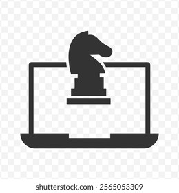 Vector illustration of laptop chess icon in dark color and transparent background(PNG).