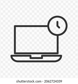 Vector illustration of laptop clock icon in dark color and transparent background(png).