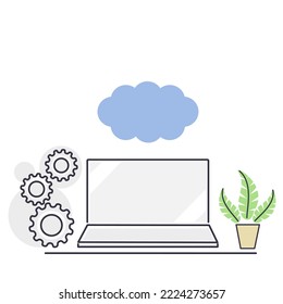 Vector illustration of a laptop, a computer on a writing desk. 