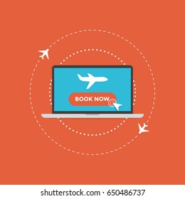 Vector illustration of laptop. Concept of book online tickets.