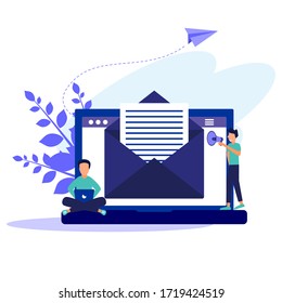 Vector illustration, laptop containing letters, receiving letters, sorting, Web letters or cellular service layout for website headers.