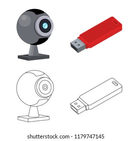 Vector illustration of laptop and device icon. Collection of laptop and server vector icon for stock.