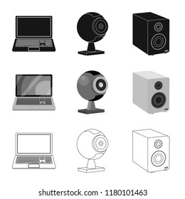 Vector illustration of laptop and device icon. Collection of laptop and server stock vector illustration.
