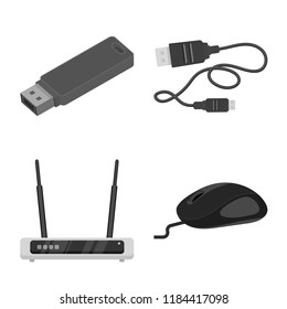 Vector illustration of laptop and device icon. Set of laptop and server stock symbol for web.