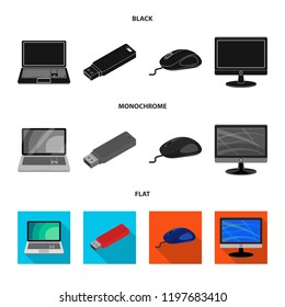 Vector illustration of laptop and device icon. Set of laptop and server stock vector illustration.