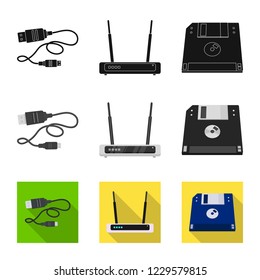 Vector illustration of laptop and device icon. Set of laptop and server stock symbol for web.