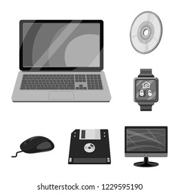 Vector illustration of laptop and device icon. Set of laptop and server stock vector illustration.