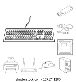 Vector illustration of laptop and device icon. Collection of laptop and server stock symbol for web.