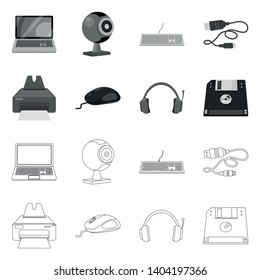 Vector illustration of laptop and device icon. Set of laptop and server stock symbol for web.