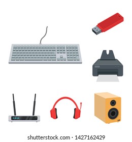 Vector illustration of laptop and device icon. Collection of laptop and server stock vector illustration.