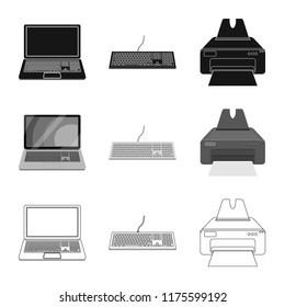 Vector illustration of laptop and device logo. Collection of laptop and server vector icon for stock.