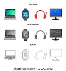Vector illustration of laptop and device logo. Set of laptop and server vector icon for stock.