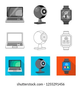 Vector illustration of laptop and device logo. Set of laptop and server vector icon for stock.