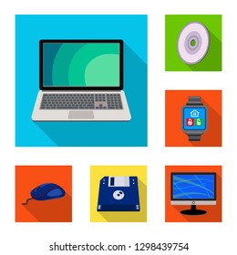 Vector illustration of laptop and device logo. Collection of laptop and server vector icon for stock.