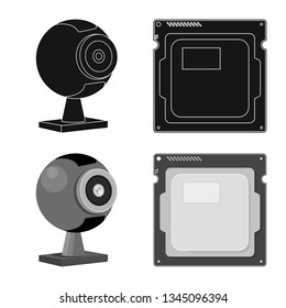 Vector illustration of laptop and device logo. Collection of laptop and server vector icon for stock.